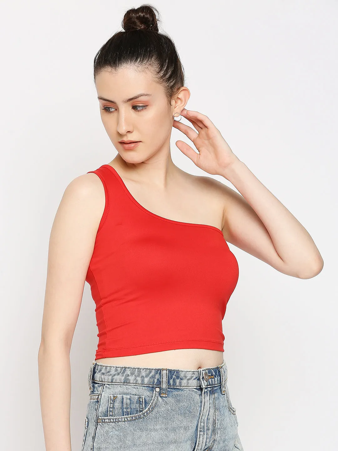 Disrupt One Shoulder Slim Fit Red Top