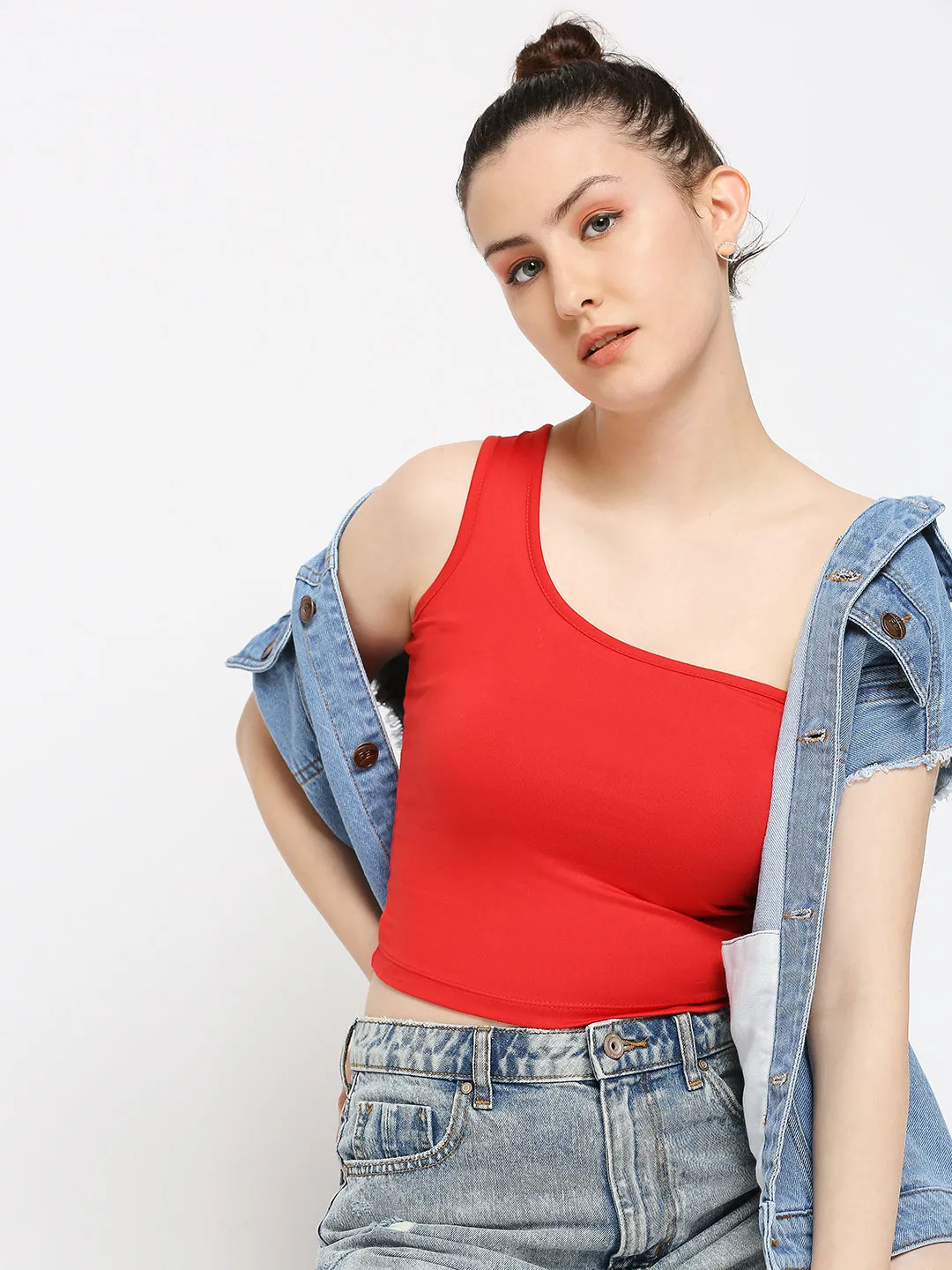 Disrupt One Shoulder Slim Fit Red Top