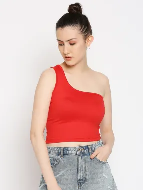 Disrupt One Shoulder Slim Fit Red Top