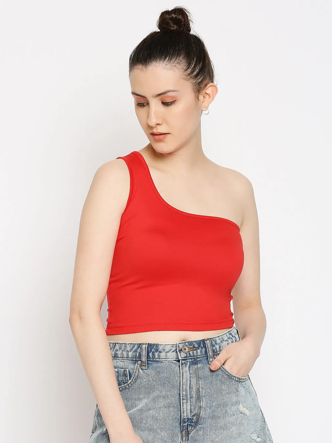 Disrupt One Shoulder Slim Fit Red Top