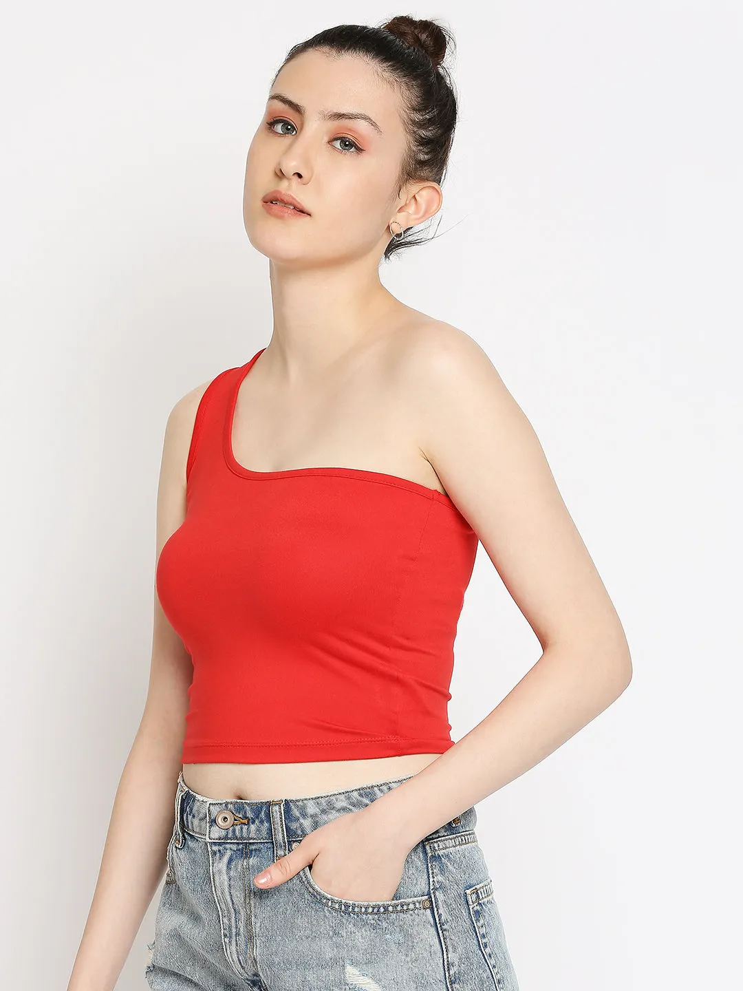 Disrupt One Shoulder Slim Fit Red Top