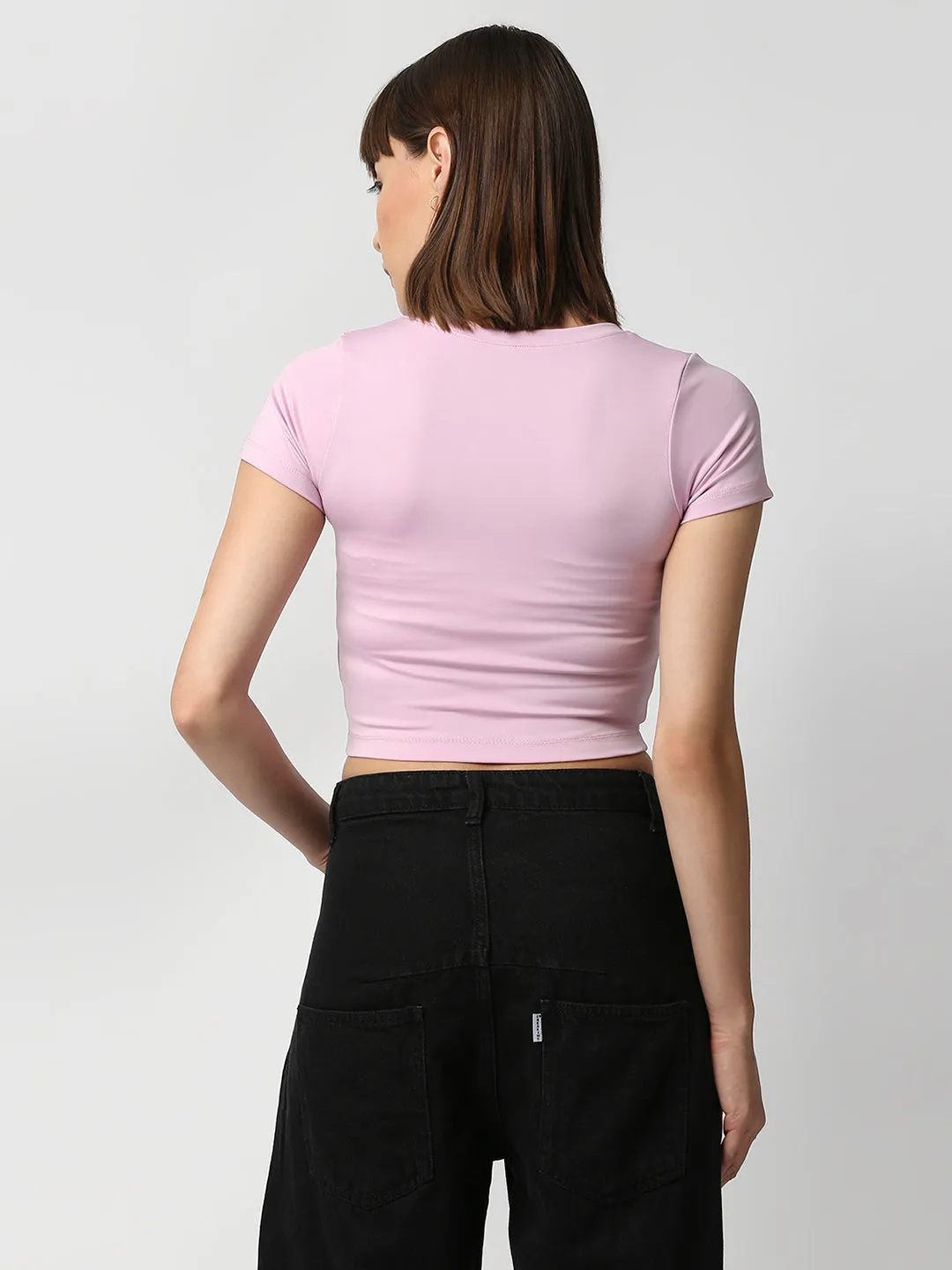 Disrupt Women Light Pink Square Neck Slim Fit Crop Top