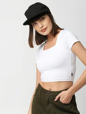 Disrupt Women White Square Neck Slim Fit Crop Top