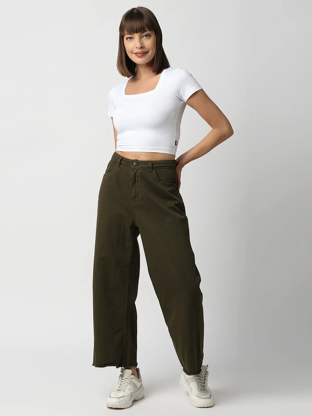 Disrupt Women White Square Neck Slim Fit Crop Top