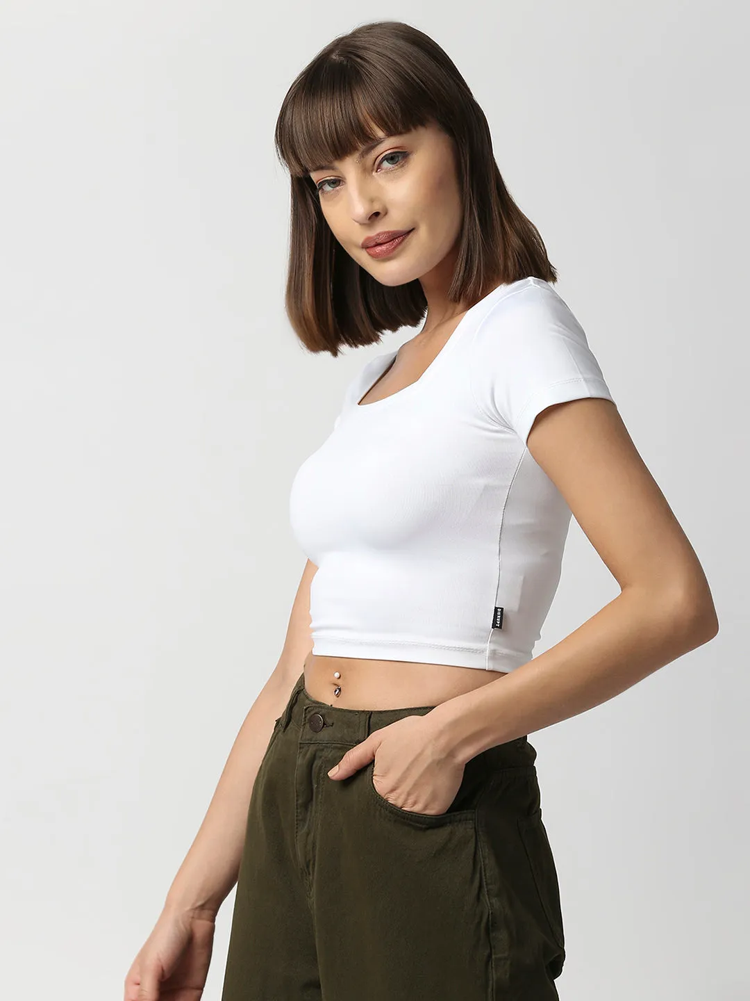 Disrupt Women White Square Neck Slim Fit Crop Top