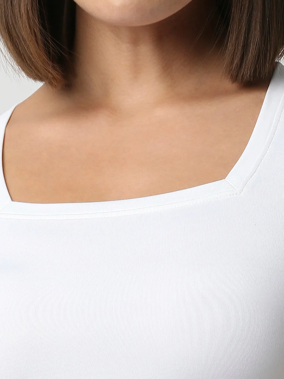 Disrupt Women White Square Neck Slim Fit Crop Top