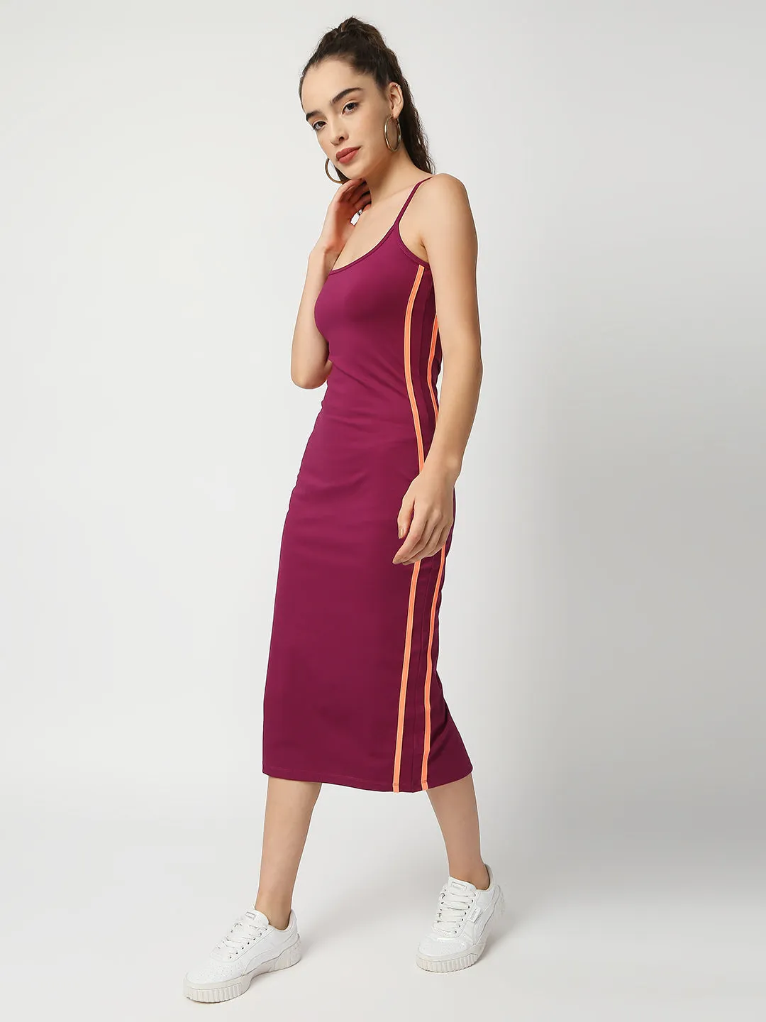 Disrupt Women Wine Strappy Midi Dress With Contrast Side Piping