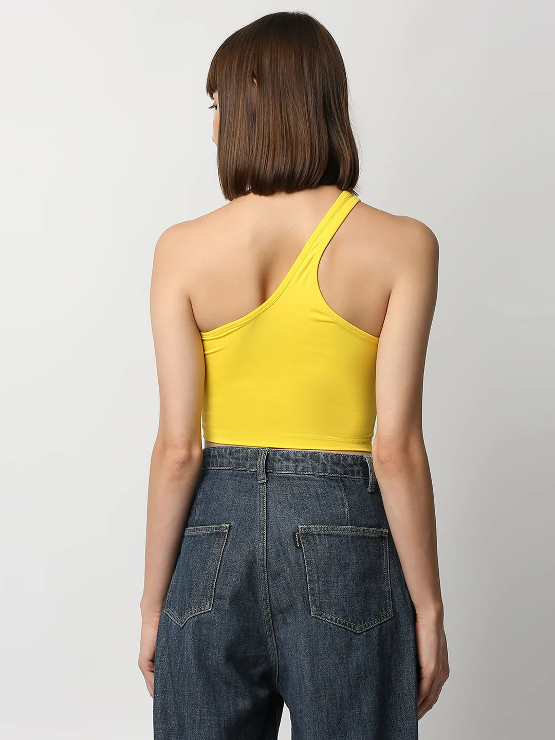 Disrupt Women Yellow One Shoulder Slim Fit Crop Top