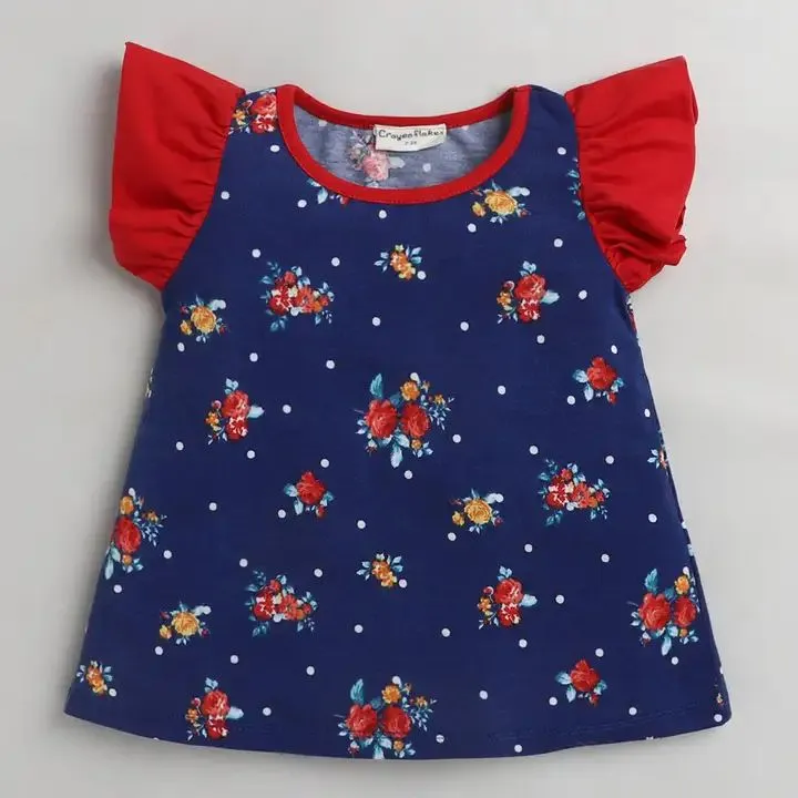 Floral with Sleeves Frill Top - Blue