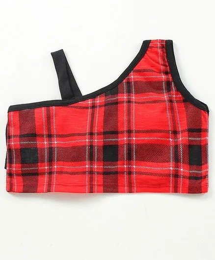 Frill and Strap Checkered Top Short Set