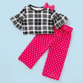 Frilled Sleeves Bow Top Belted Polka Plazzo Set