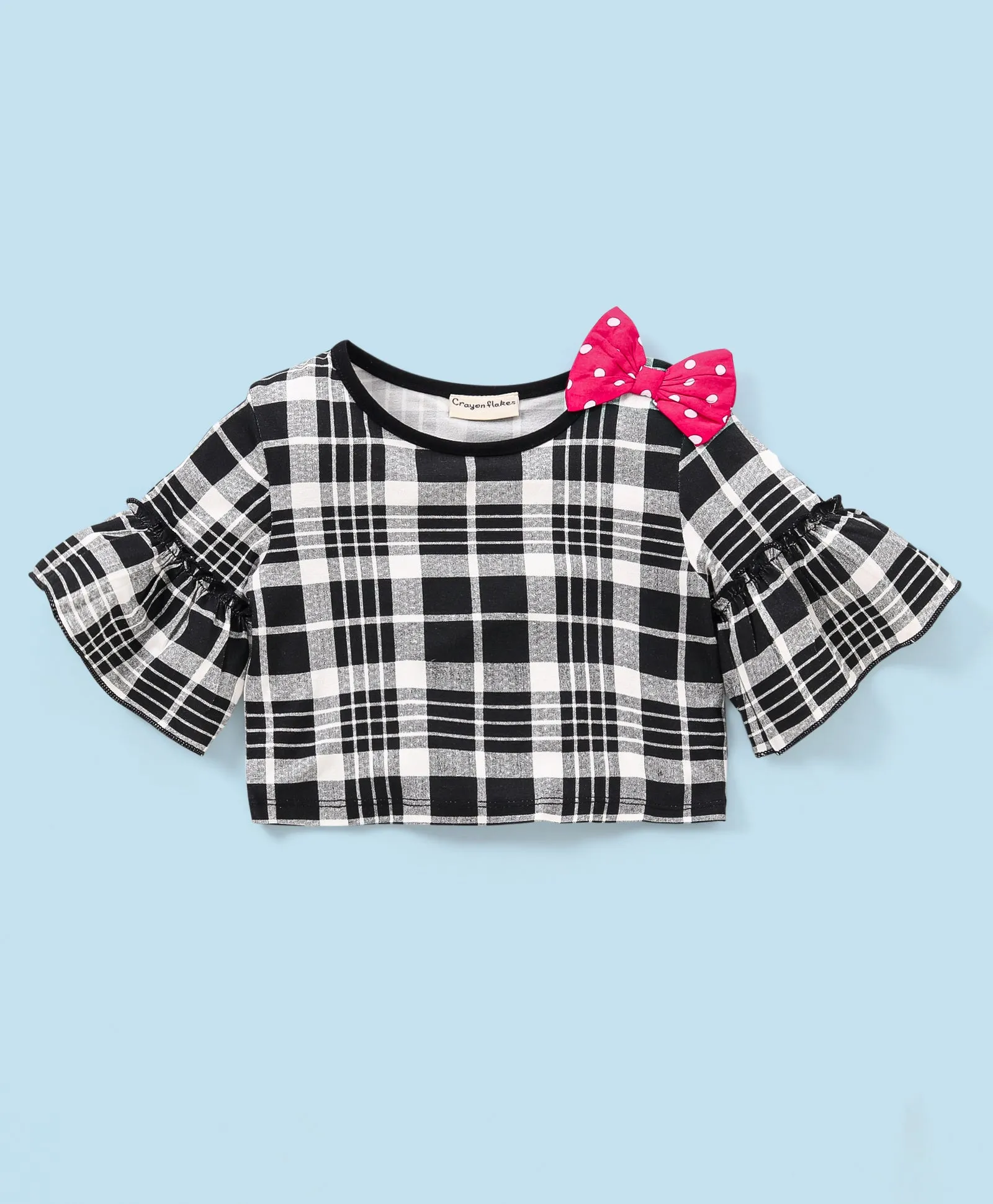Frilled Sleeves Bow Top Belted Polka Plazzo Set