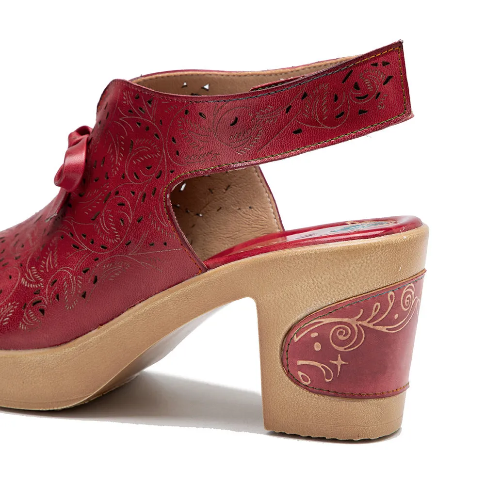 Genuine Leather Hand-polished Retro Casual Hollow Comfortable Thick Heel High Heel Sandals