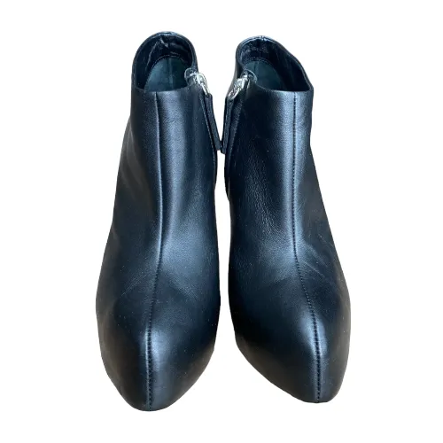 GIUSEPPE ZANOTTI Black Leather Pointed Toe Platform Ankle Boots, Size 37