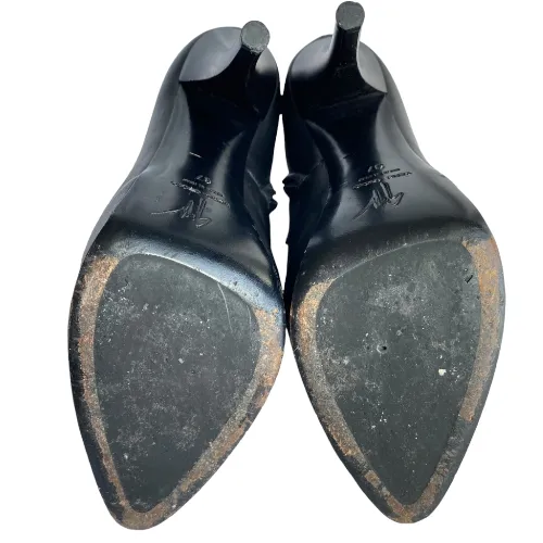 GIUSEPPE ZANOTTI Black Leather Pointed Toe Platform Ankle Boots, Size 37