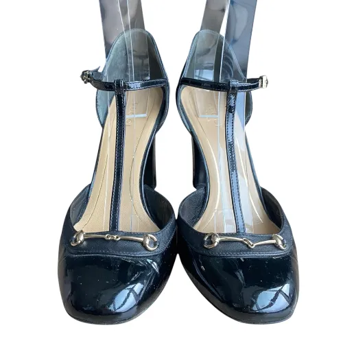 GUCCI Black Patent Leather Horsebit Leather Trim Mary Jane Pumps, Size 37