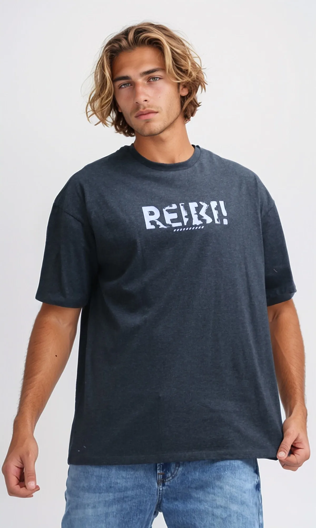 O182410 Slip On Cotton Tee With Elbow Sleeves - Heather Dark Grey