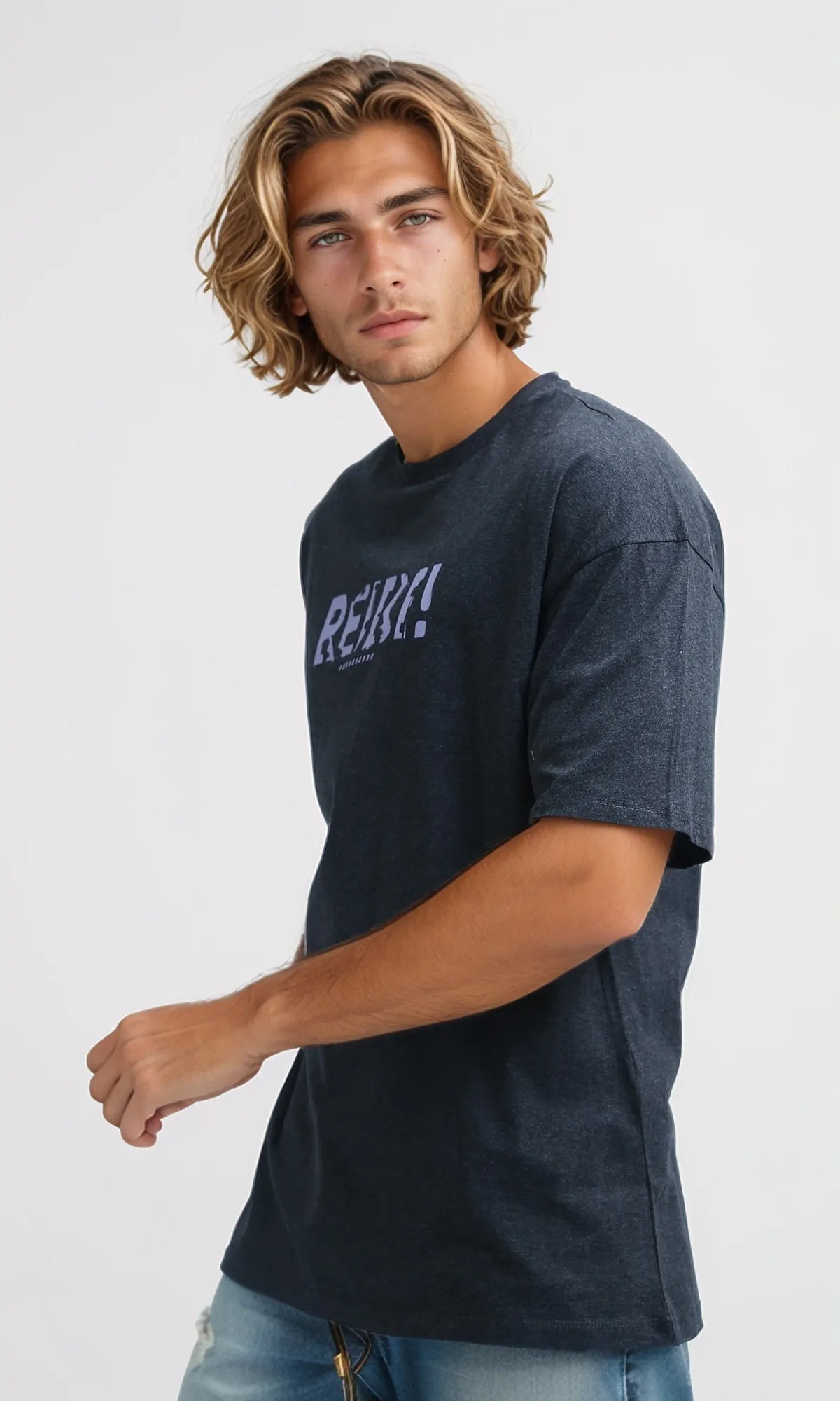 O182410 Slip On Cotton Tee With Elbow Sleeves - Heather Dark Grey