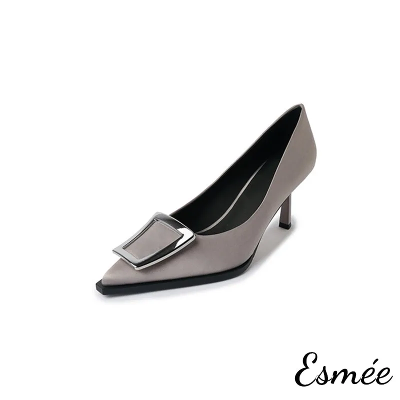 Silk High Heels with Metal Buckle
