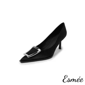 Silk High Heels with Metal Buckle
